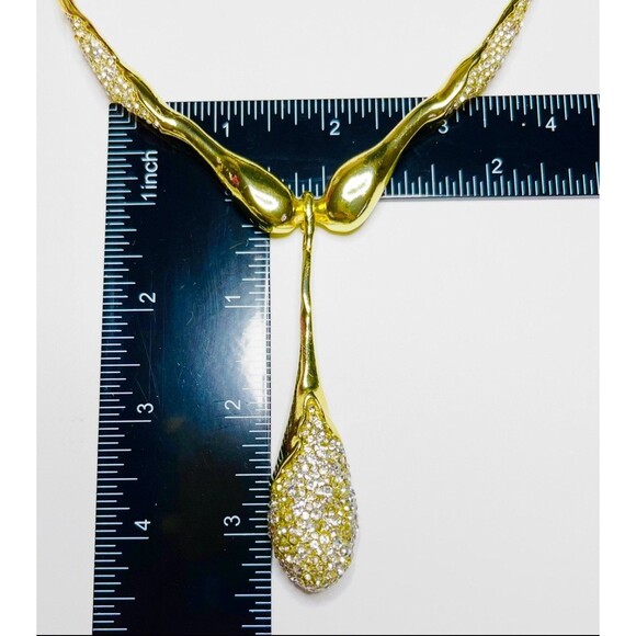 Crystal Teardrop Collar Necklace 14k Gold Plated Alexis Bittar Solanales O30 - Picture 5 of 5